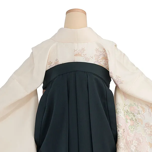 先生,教員向け袴レンタル 1333 クリーム 四季花／深緑袴