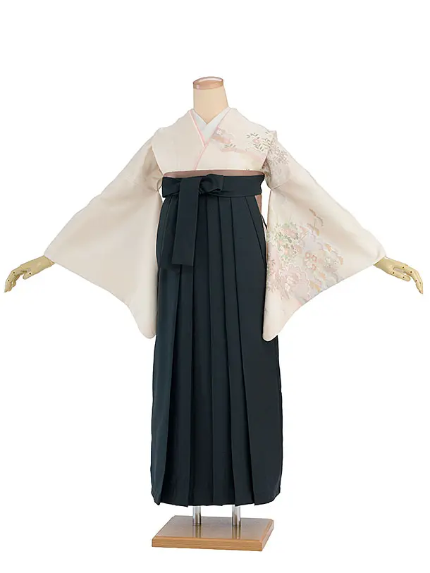 先生,教員向け袴レンタル 1334 クリーム 四季花／深緑袴