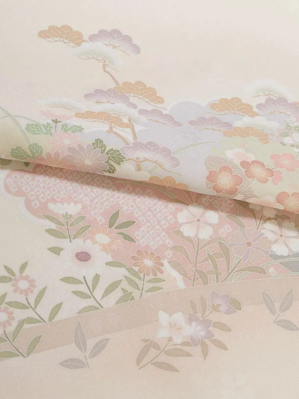 先生,教員向け袴レンタル 1334 クリーム 四季花／深緑袴