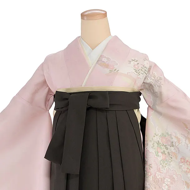 先生,教員向け袴レンタル 1337 ピンク 四季花／チャコール袴