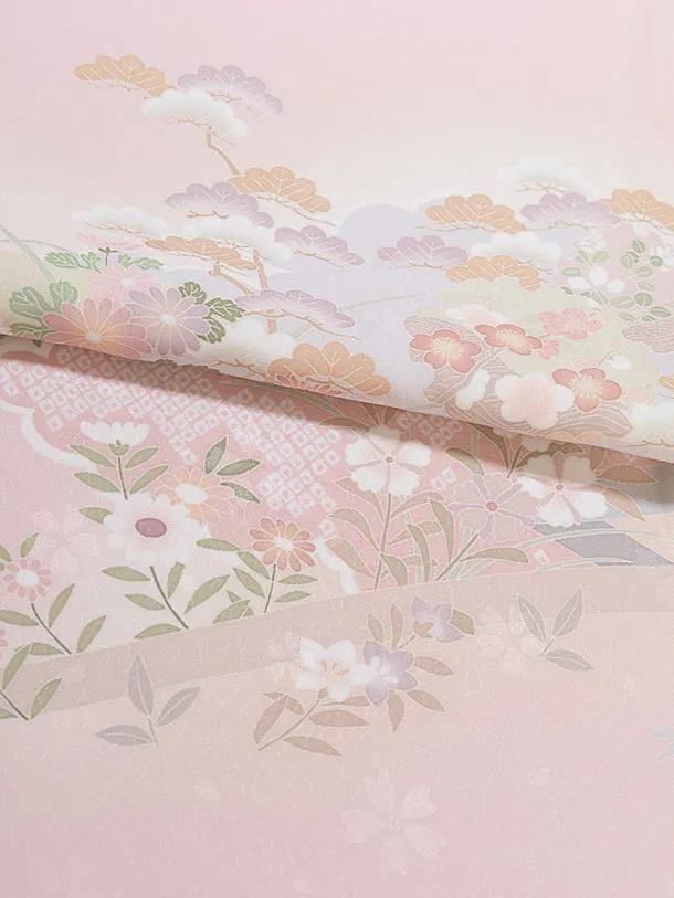 先生,教員向け袴レンタル 1338 ピンク 四季花／チャコール袴