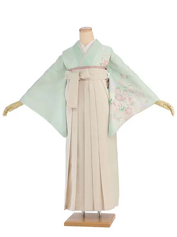 先生,教員向け袴レンタル 1341 薄緑 花鹿の子／クリーム袴