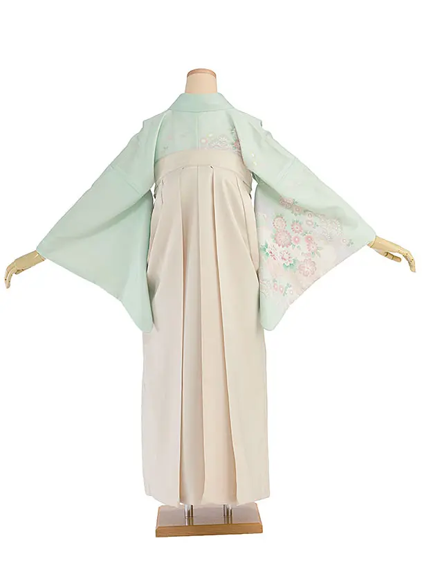 先生,教員向け袴レンタル 1341 薄緑 花鹿の子／クリーム袴
