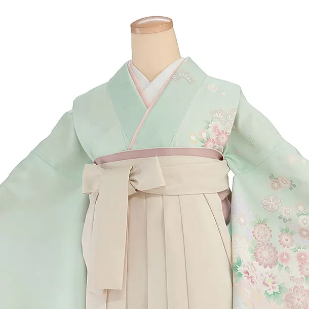 先生,教員向け袴レンタル 1341 薄緑 花鹿の子／クリーム袴