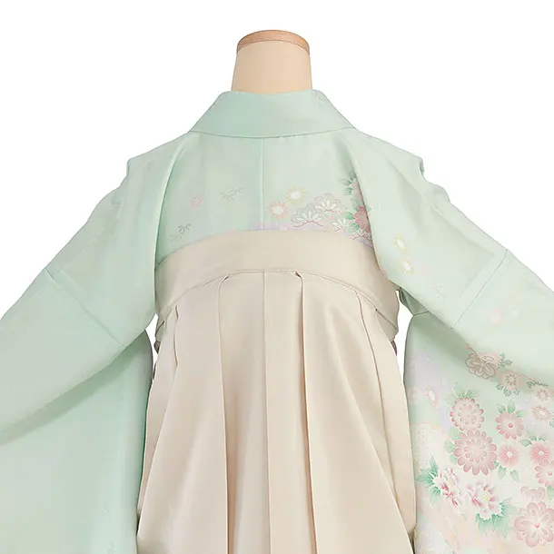 先生,教員向け袴レンタル 1341 薄緑 花鹿の子／クリーム袴