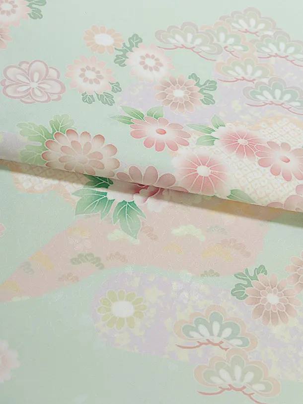 先生,教員向け袴レンタル 1341 薄緑 花鹿の子／クリーム袴