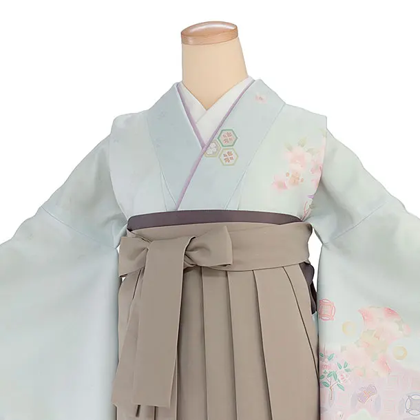 先生,教員向け袴レンタル 1343 淡渋水色 華七宝／ベージュ袴