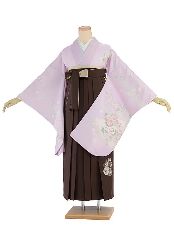 先生,教員向け袴レンタル 1344 ピンクパープル 華瑞祥／ブラウン 花七宝袴