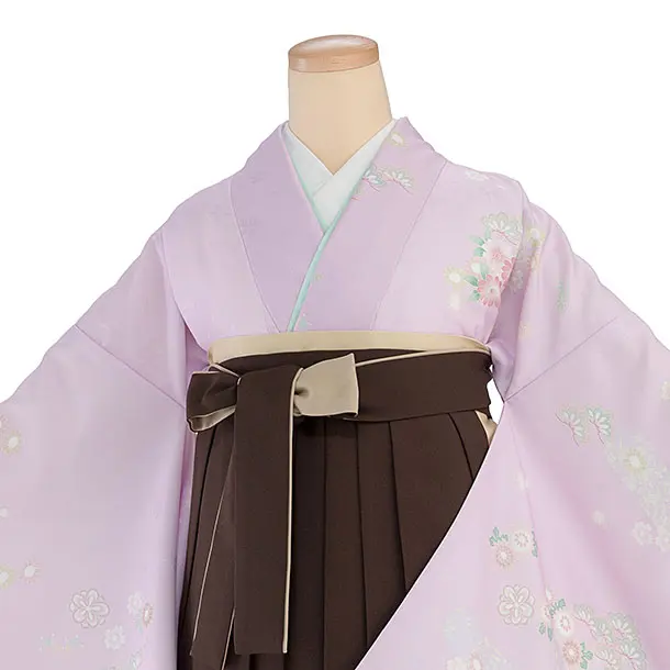 先生,教員向け袴レンタル 1344 ピンクパープル 華瑞祥／ブラウン 花七宝袴