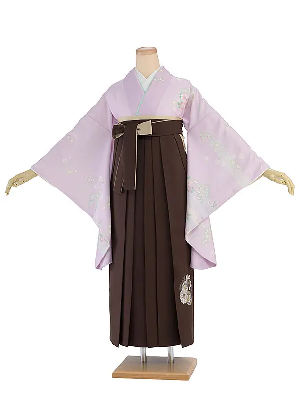 先生,教員向け袴レンタル 1345 ピンクパープル 華瑞祥／ブラウン 花七宝袴