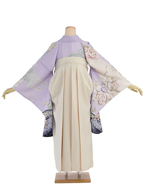 先生,教員向け袴レンタル 1346 薄紫 牡丹梅鹿の子／クリーム 桜刺繍袴