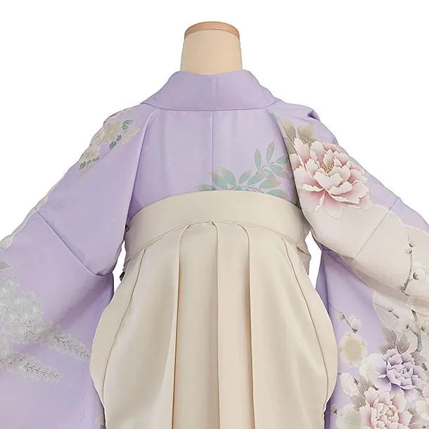 先生,教員向け袴レンタル 1346 薄紫 牡丹梅鹿の子／クリーム 桜刺繍袴