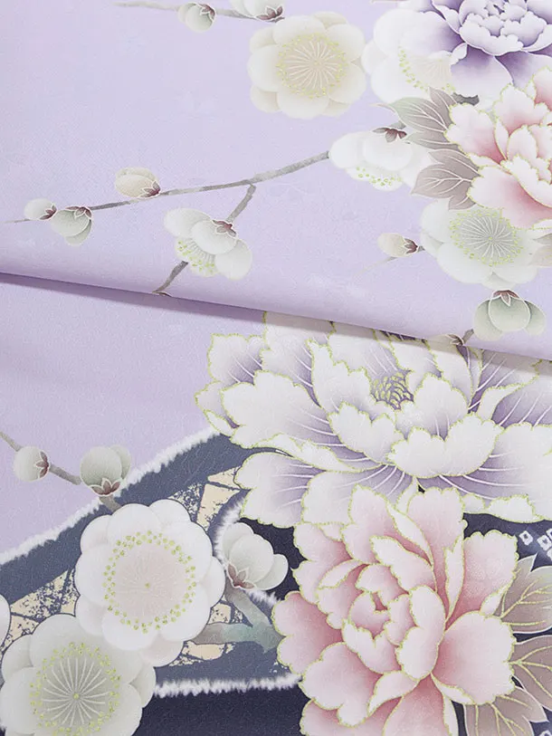 先生,教員向け袴レンタル 1346 薄紫 牡丹梅鹿の子／クリーム 桜刺繍袴