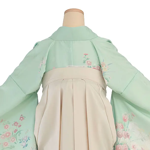 先生,教員向け袴レンタル 1347 緑 四季花／クリーム 桜刺繍袴