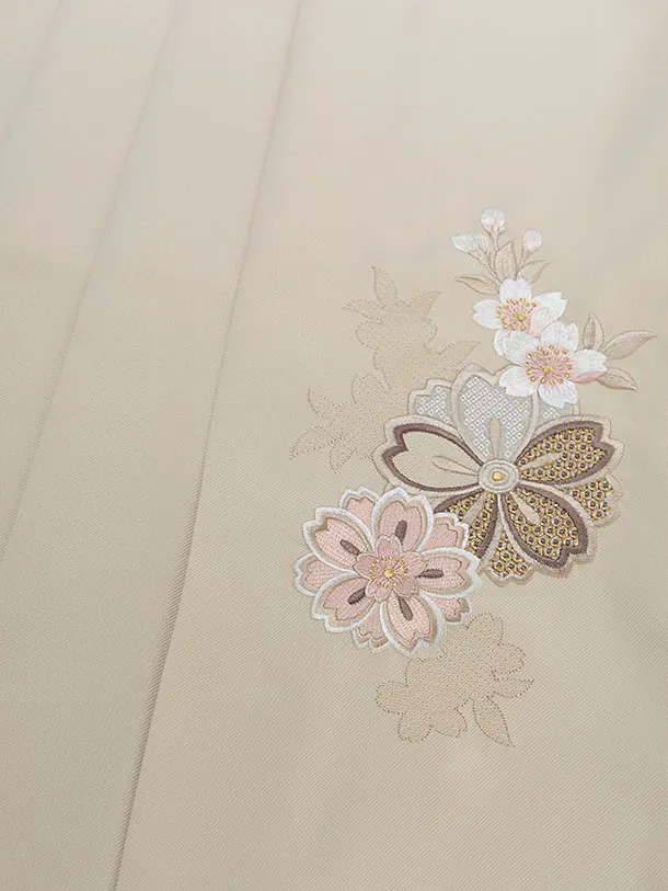 先生,教員向け袴レンタル 1347 緑 四季花／クリーム 桜刺繍袴