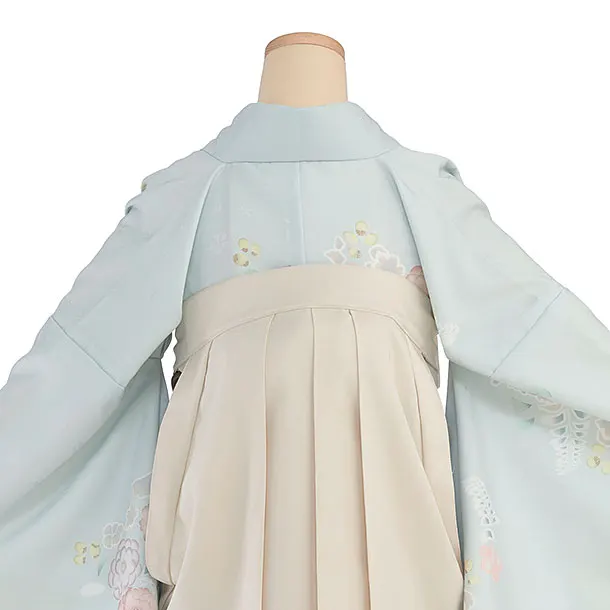 先生,教員向け袴レンタル 1348 薄水色 辻が花風／クリーム 桜刺繍袴