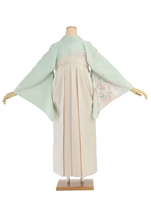 先生,教員向け袴レンタル 1349 薄緑 華瑞祥／クリーム 花七宝袴