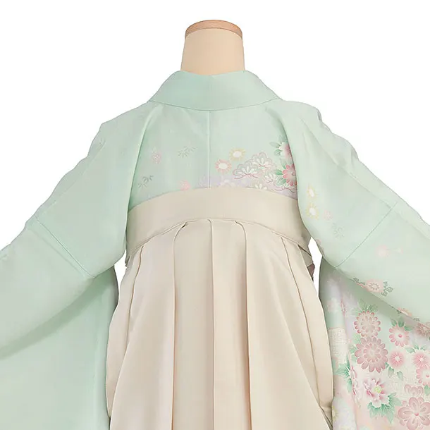 先生,教員向け袴レンタル 1349 薄緑 華瑞祥／クリーム 花七宝袴