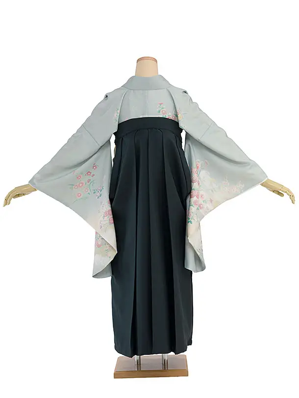 先生,教員向け袴レンタル 1351 ブルーグレー 四季花／深緑 花七宝袴