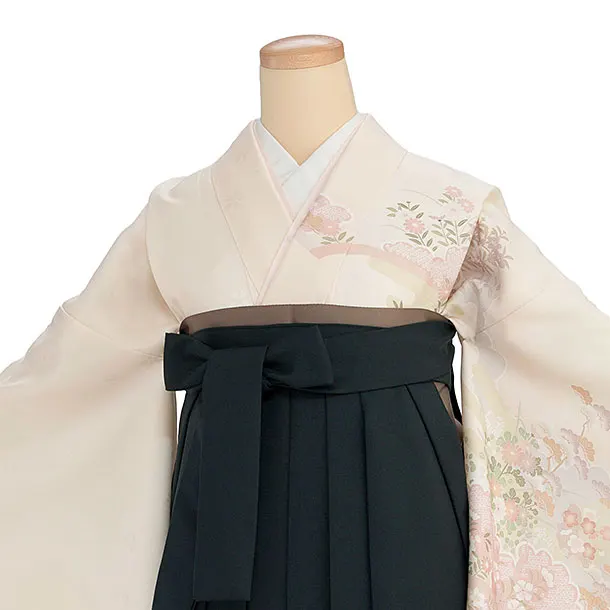 先生,教員向け袴レンタル 1352 クリーム 彩麗小花／深緑 花七宝袴