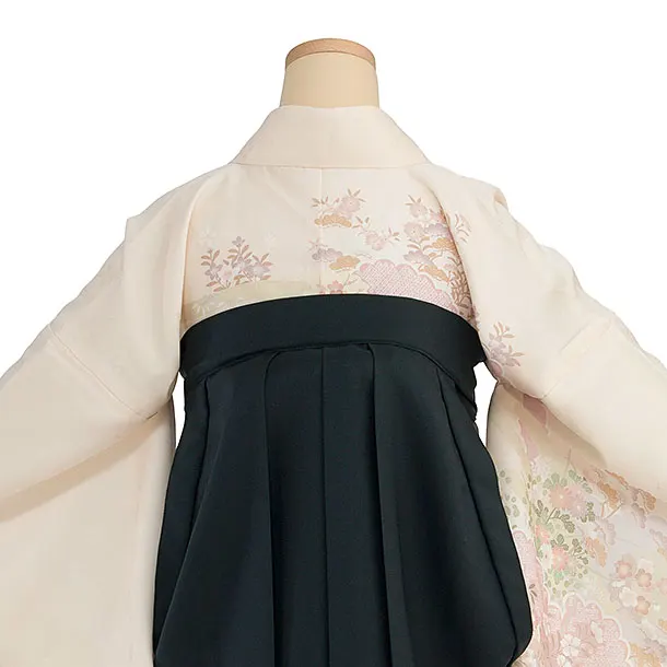 先生,教員向け袴レンタル 1352 クリーム 彩麗小花／深緑 花七宝袴