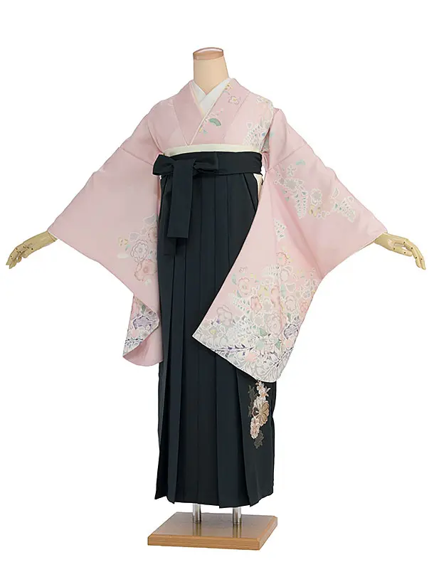 先生,教員向け袴レンタル 1356 ピンク 辻が花風／深緑 桜刺繍袴