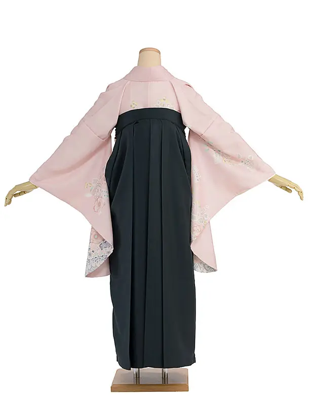 先生,教員向け袴レンタル 1356 ピンク 辻が花風／深緑 桜刺繍袴