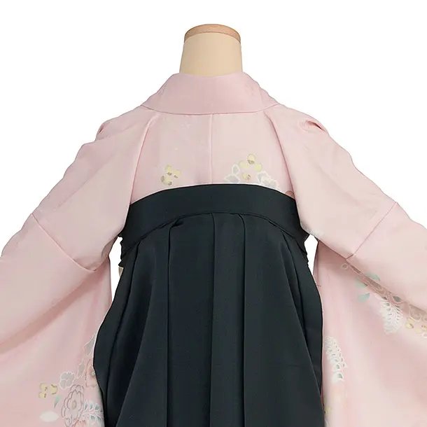 先生,教員向け袴レンタル 1356 ピンク 辻が花風／深緑 桜刺繍袴