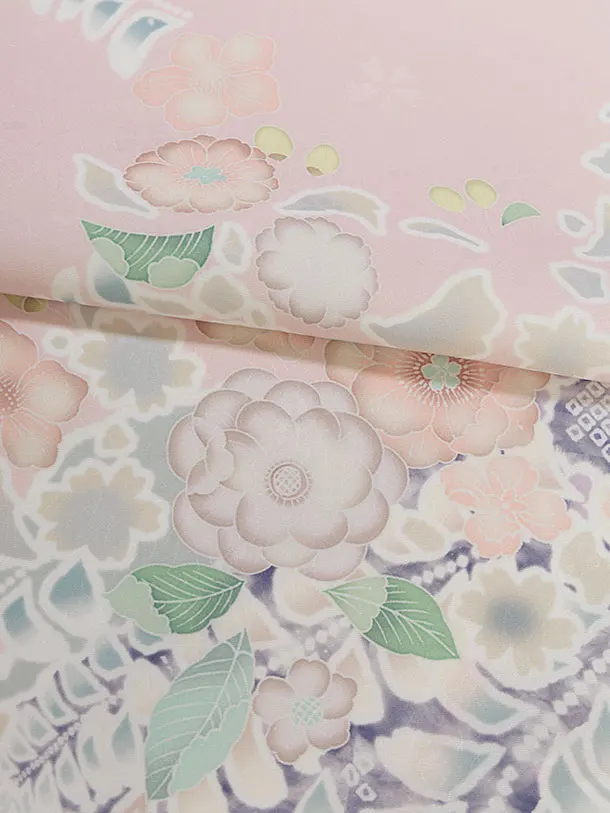 先生,教員向け袴レンタル 1356 ピンク 辻が花風／深緑 桜刺繍袴