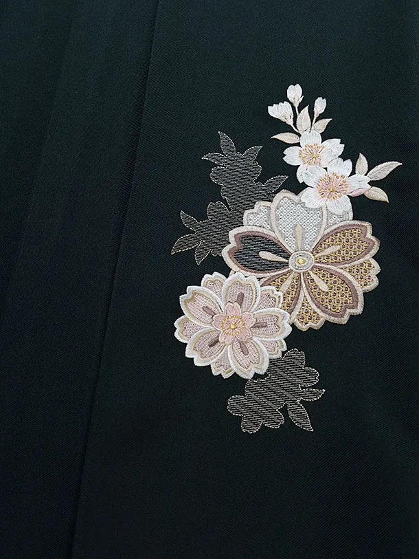 先生,教員向け袴レンタル 1356 ピンク 辻が花風／深緑 桜刺繍袴