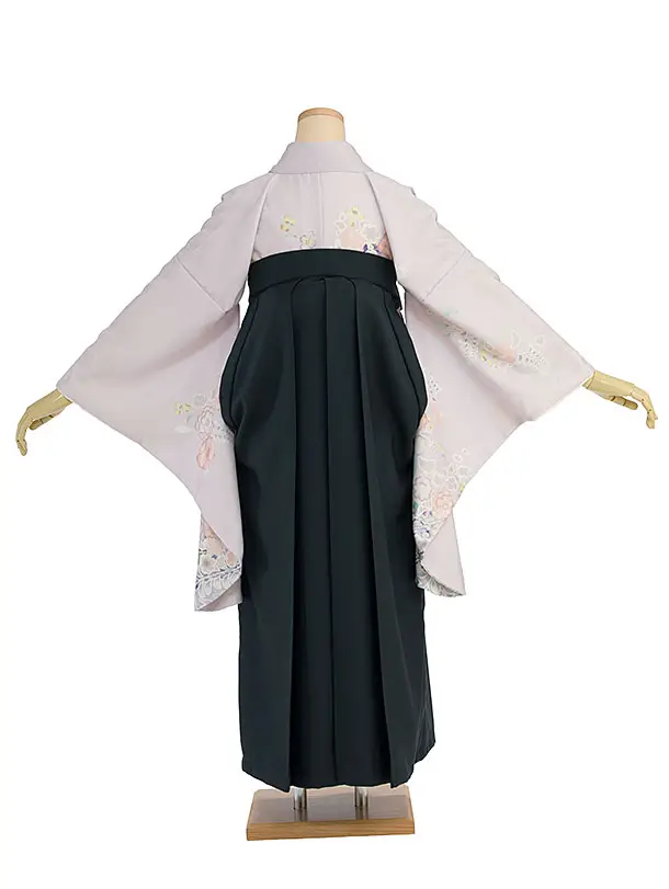 先生,教員向け袴レンタル 1357 薄紫 辻が花風／深緑 桜刺繍袴