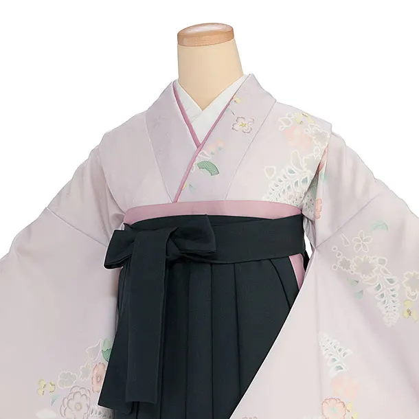 先生,教員向け袴レンタル 1357 薄紫 辻が花風／深緑 桜刺繍袴