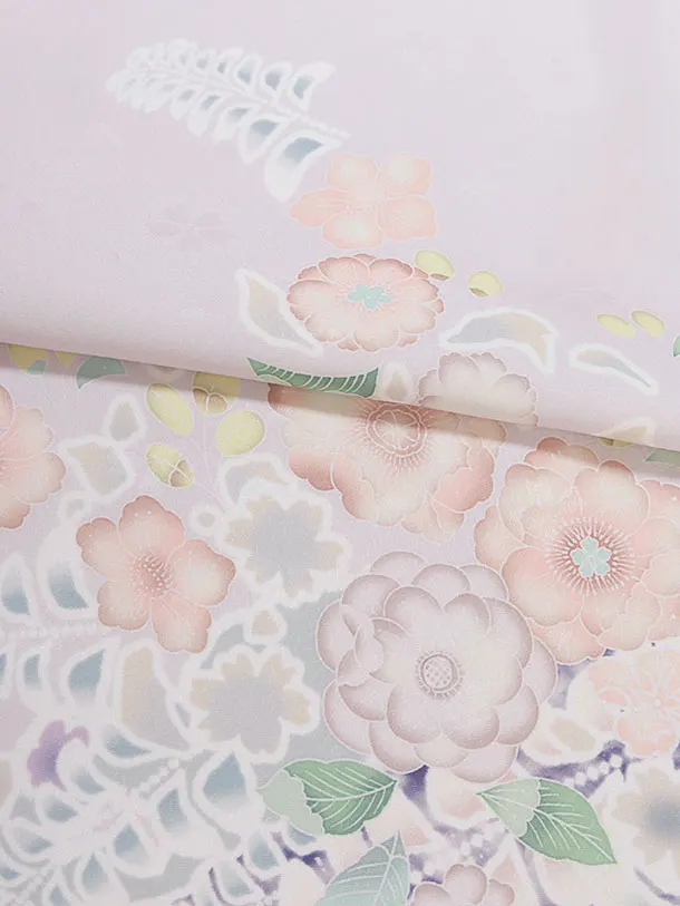 先生,教員向け袴レンタル 1357 薄紫 辻が花風／深緑 桜刺繍袴