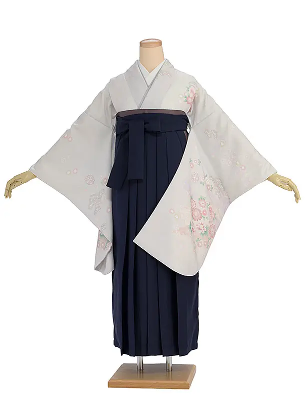 先生,教員向け袴レンタル 1359 淡グレー 秀花瑞祥／紺袴