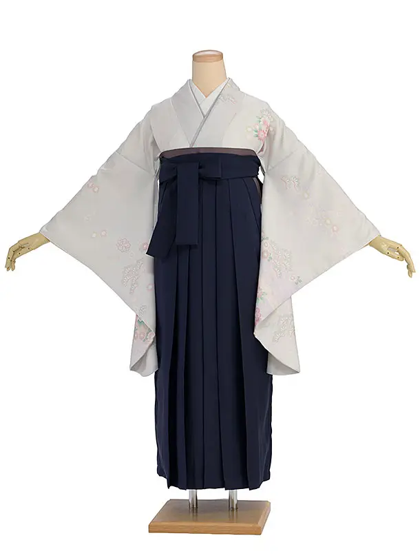 先生,教員向け袴レンタル 1359 淡グレー 秀花瑞祥／紺袴