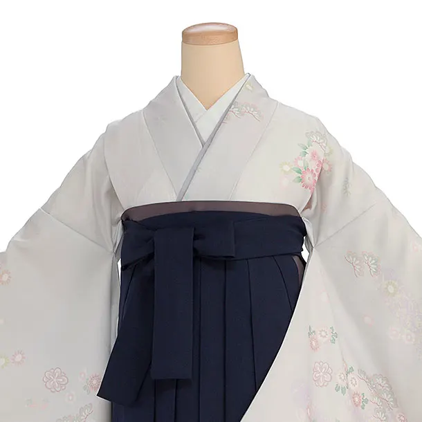 先生,教員向け袴レンタル 1359 淡グレー 秀花瑞祥／紺袴