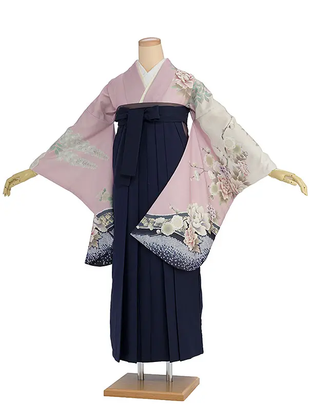 先生,教員向け袴レンタル 1360 くすみピンク 梅牡丹鹿の子／紺袴
