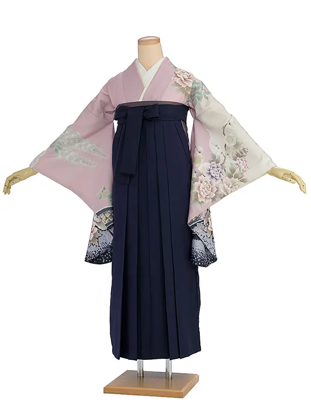 先生,教員向け袴レンタル 1360 くすみピンク 梅牡丹鹿の子／紺袴