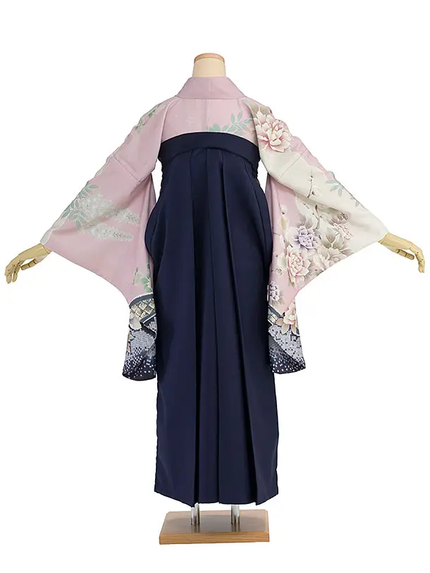 先生,教員向け袴レンタル 1360 くすみピンク 梅牡丹鹿の子／紺袴