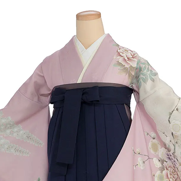 先生,教員向け袴レンタル 1360 くすみピンク 梅牡丹鹿の子／紺袴