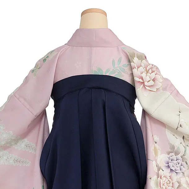 先生,教員向け袴レンタル 1360 くすみピンク 梅牡丹鹿の子／紺袴