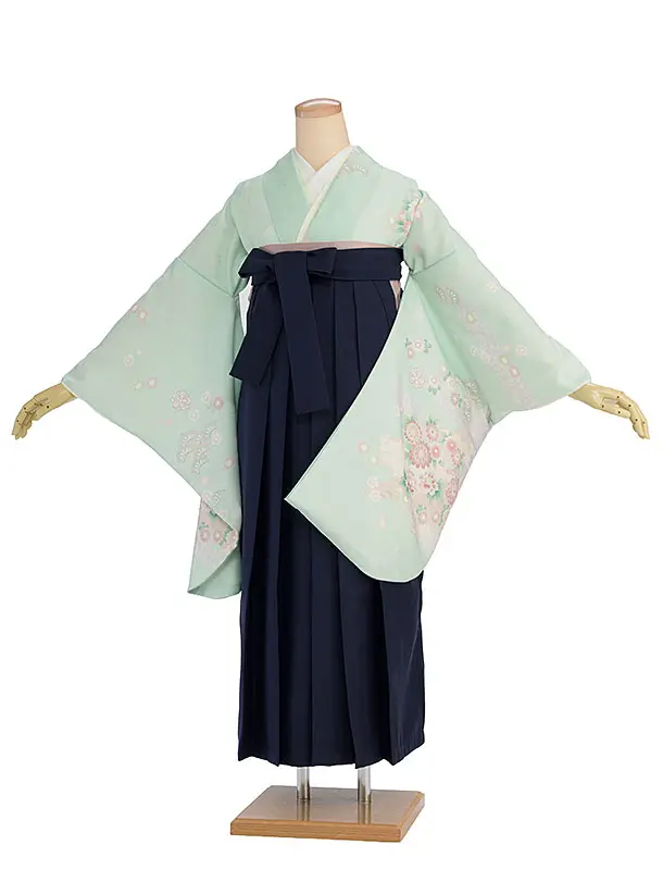 先生,教員向け袴レンタル 1362 薄緑 秀花瑞祥／紺袴