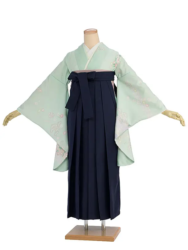 先生,教員向け袴レンタル 1362 薄緑 秀花瑞祥／紺袴