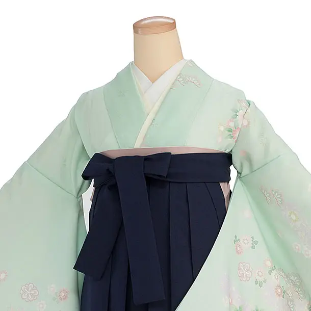 先生,教員向け袴レンタル 1362 薄緑 秀花瑞祥／紺袴
