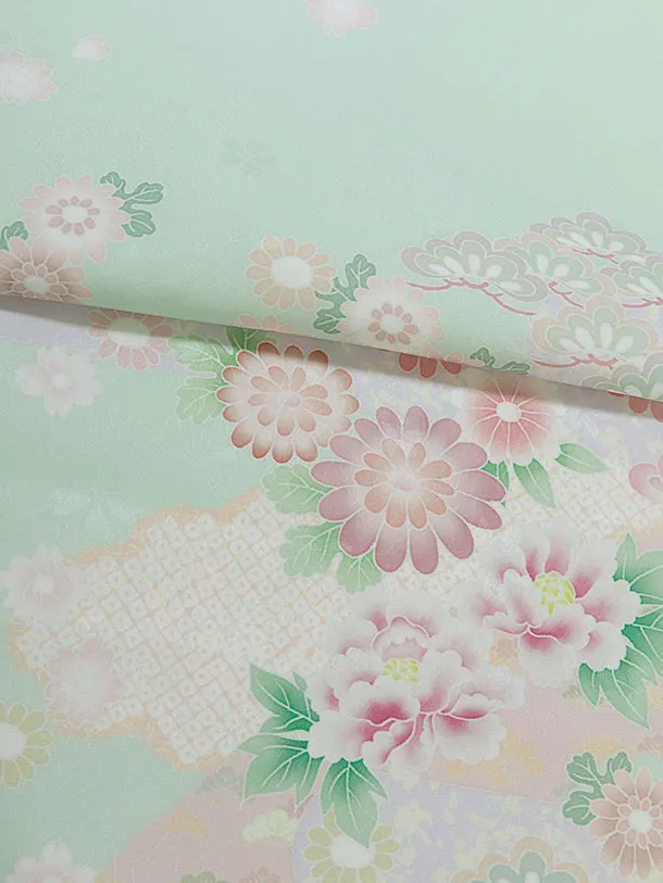 先生,教員向け袴レンタル 1362 薄緑 秀花瑞祥／紺袴