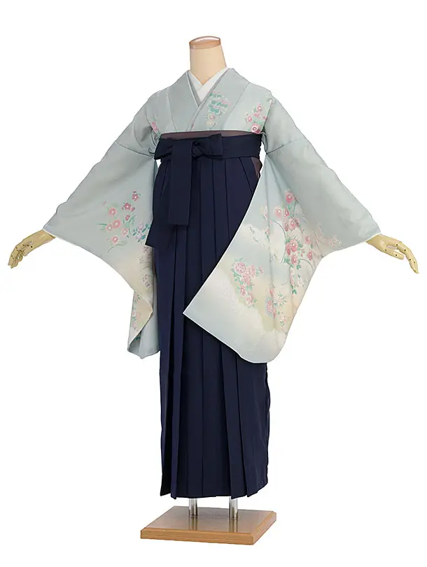 先生,教員向け袴レンタル 1363 ブルーグレー 四季花／紺袴