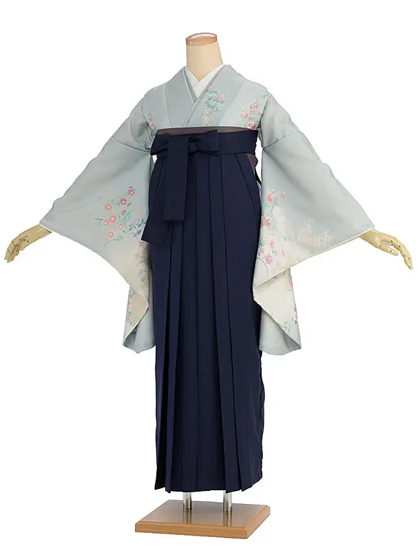 先生,教員向け袴レンタル 1363 ブルーグレー 四季花／紺袴