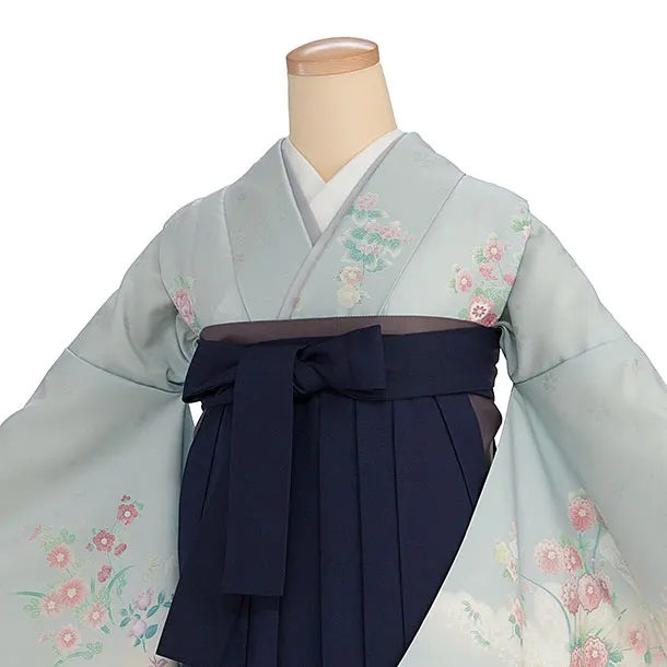 先生,教員向け袴レンタル 1363 ブルーグレー 四季花／紺袴