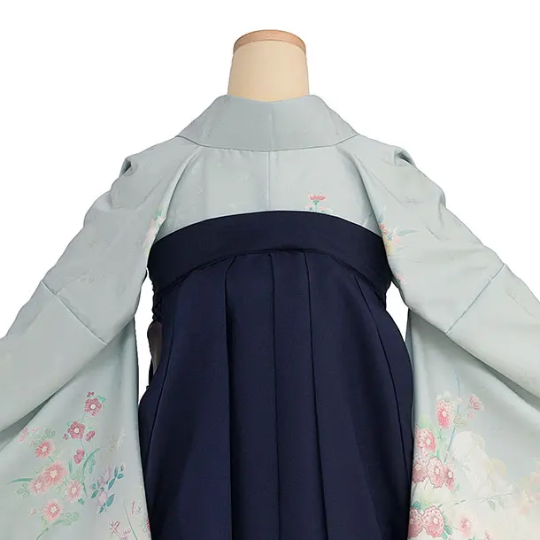 先生,教員向け袴レンタル 1363 ブルーグレー 四季花／紺袴