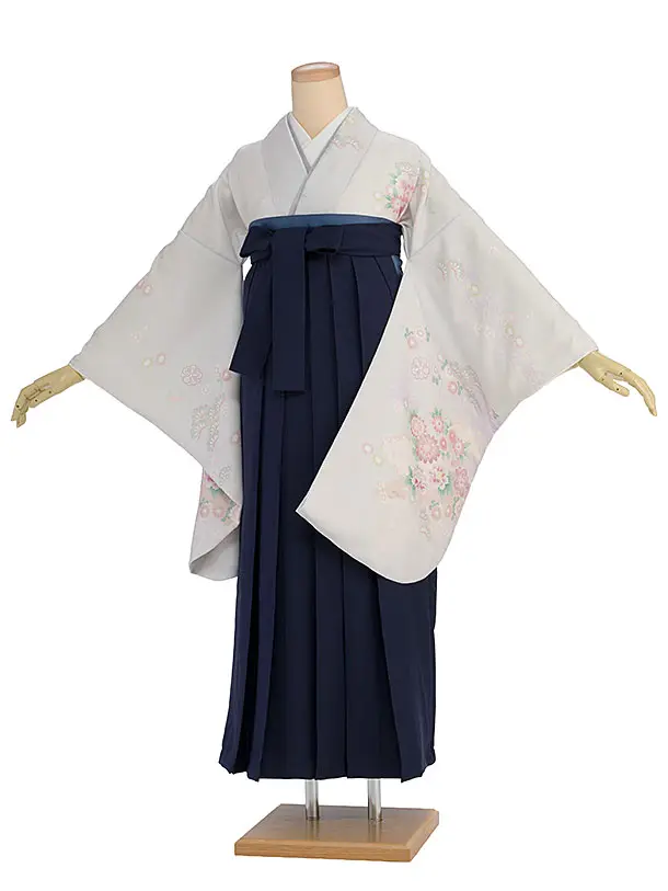 先生,教員向け袴レンタル 1364 淡グレー 秀花瑞祥／紺袴